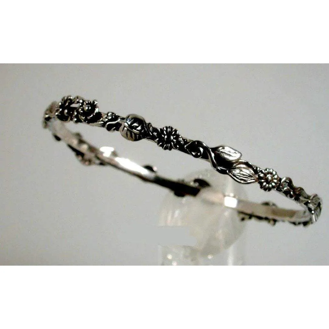 Sterling Silver Bangle Floral Motif , Bracelets for Woman, Bangle Bracelets, Stacking Bangles