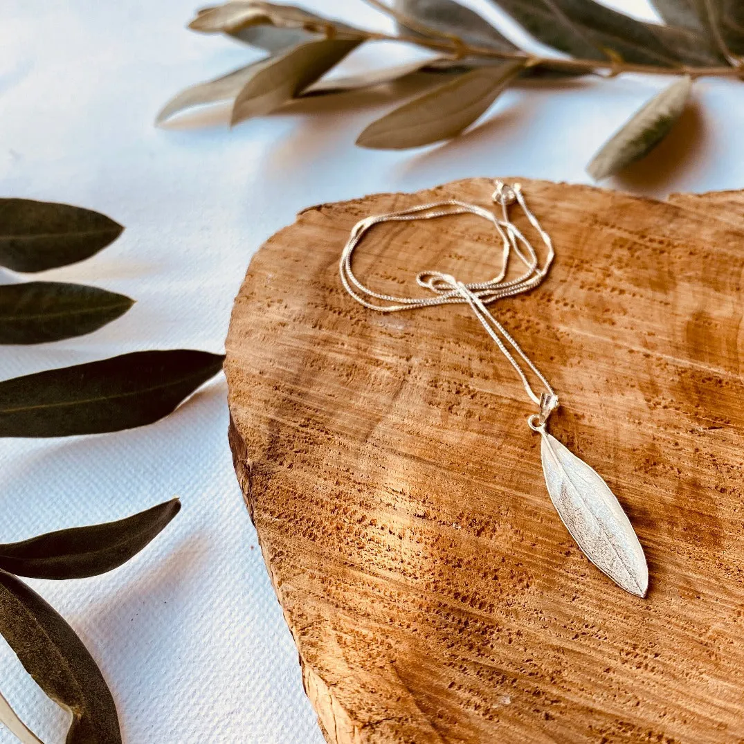 Sterling Silver - Single Olive Leaf Necklace