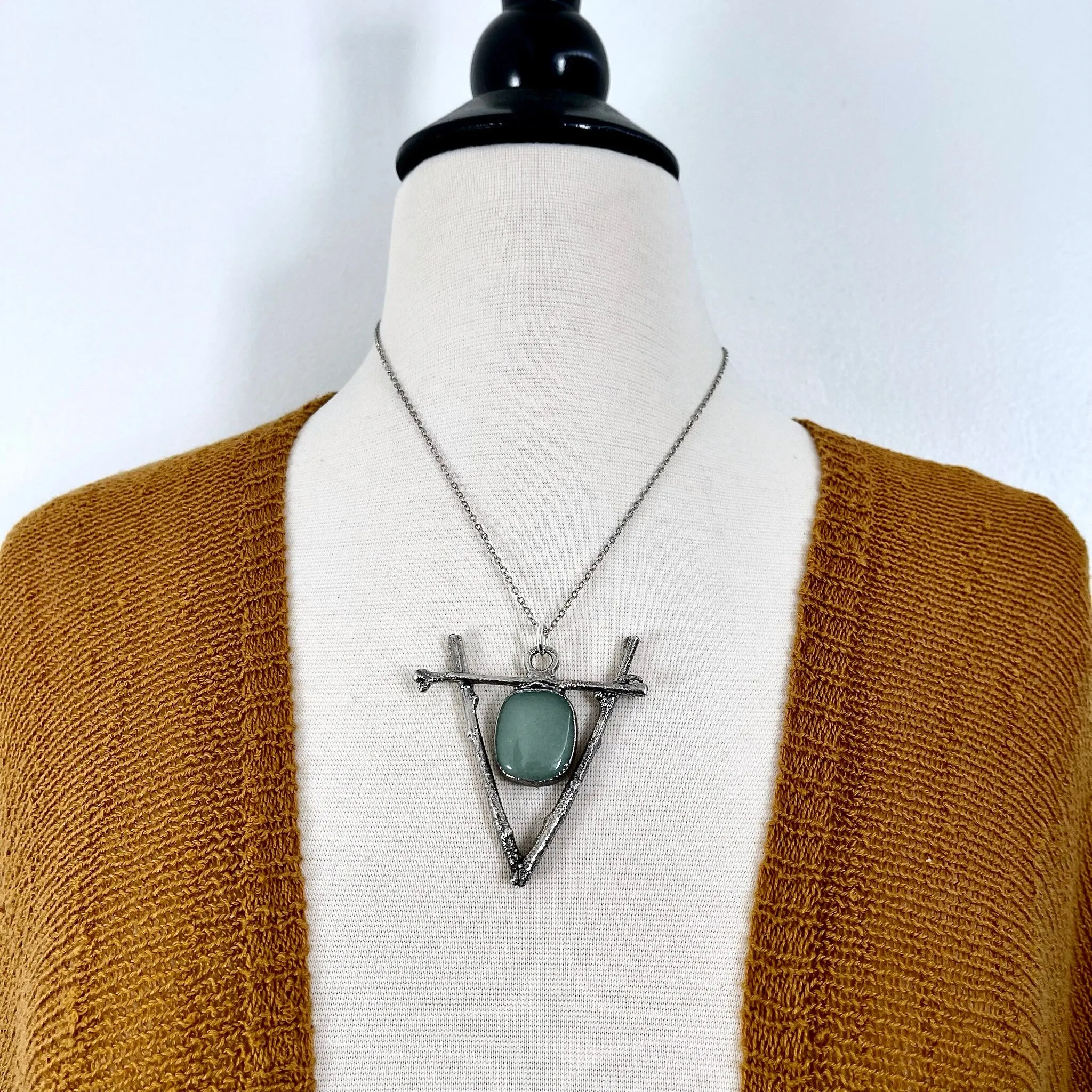 Sticks & Stones Collection Green Aventurine Necklace / Big Silver Crystal Necklace