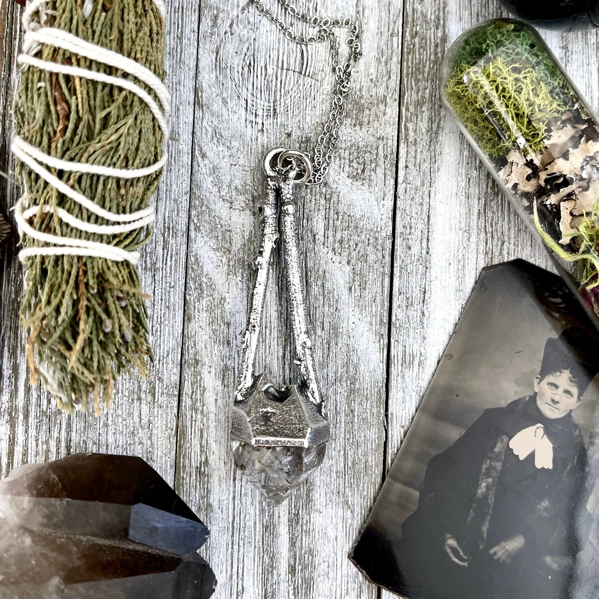 Sticks & Stones Collection- Herkimer Diamond Necklace in Fine Silver /