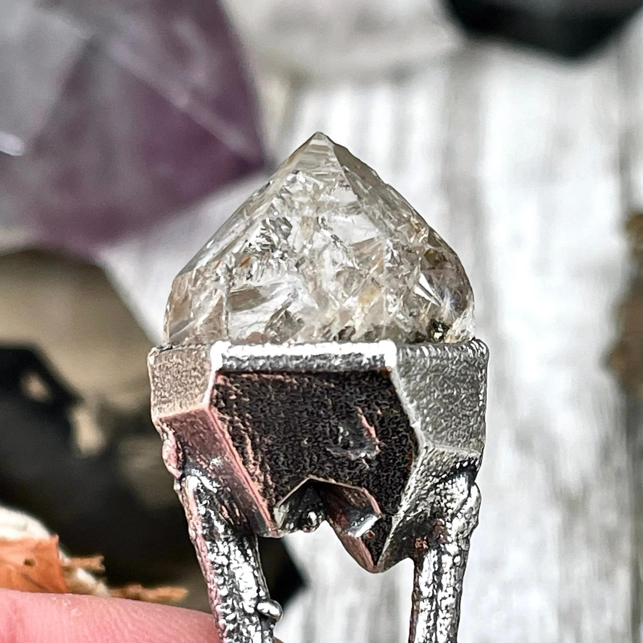 Sticks & Stones Collection- Herkimer Diamond Necklace in Fine Silver /