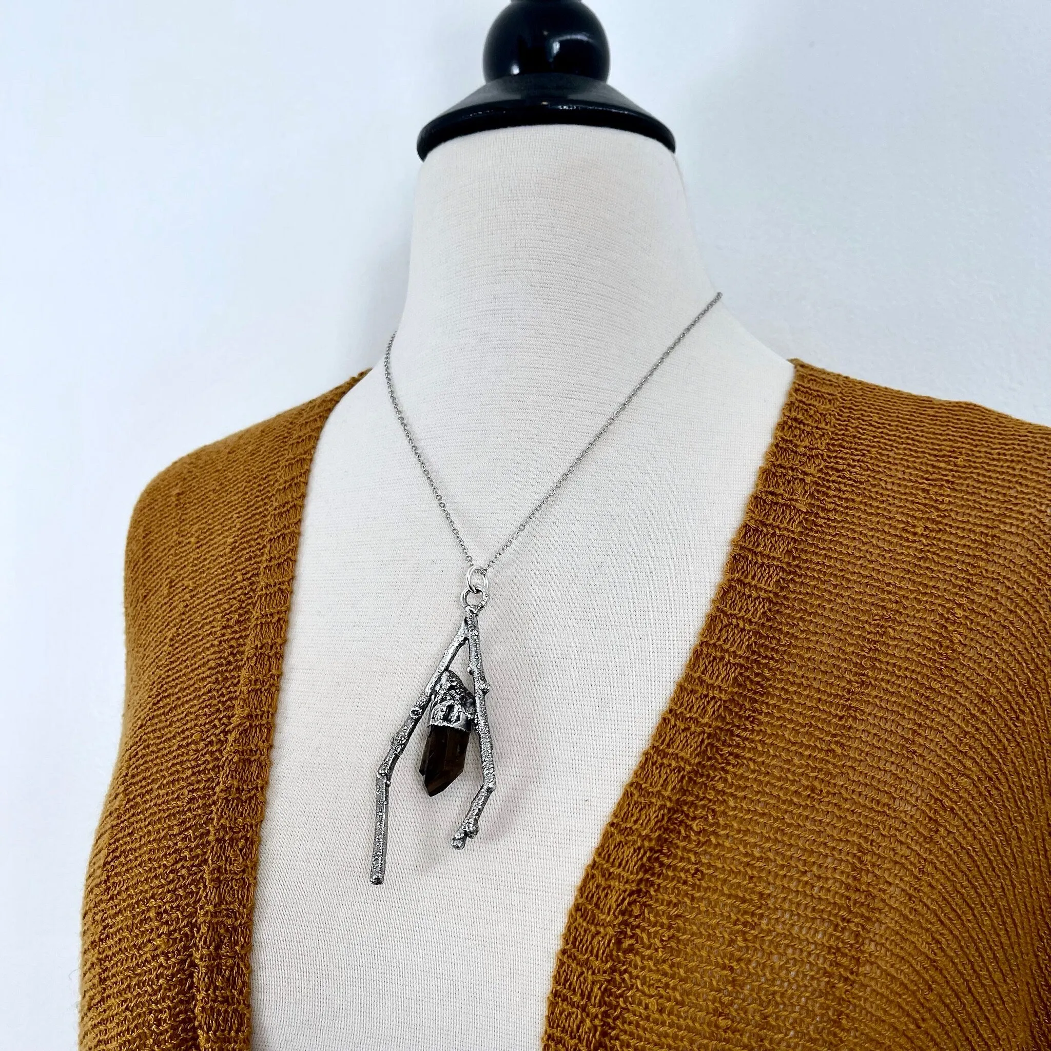 Sticks & Stones Collection- Smokey Quartz Necklace in Fine Silver /