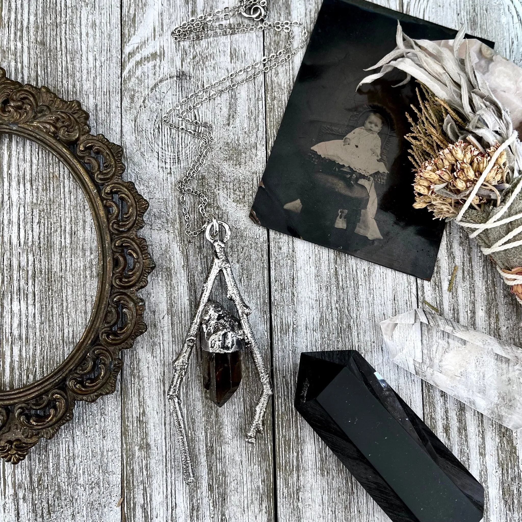 Sticks & Stones Collection- Smokey Quartz Necklace in Fine Silver /