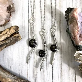 Sticks & Stones Necklace Pendant  / Crystal Necklace Black Star Sunstone Silver Necklace