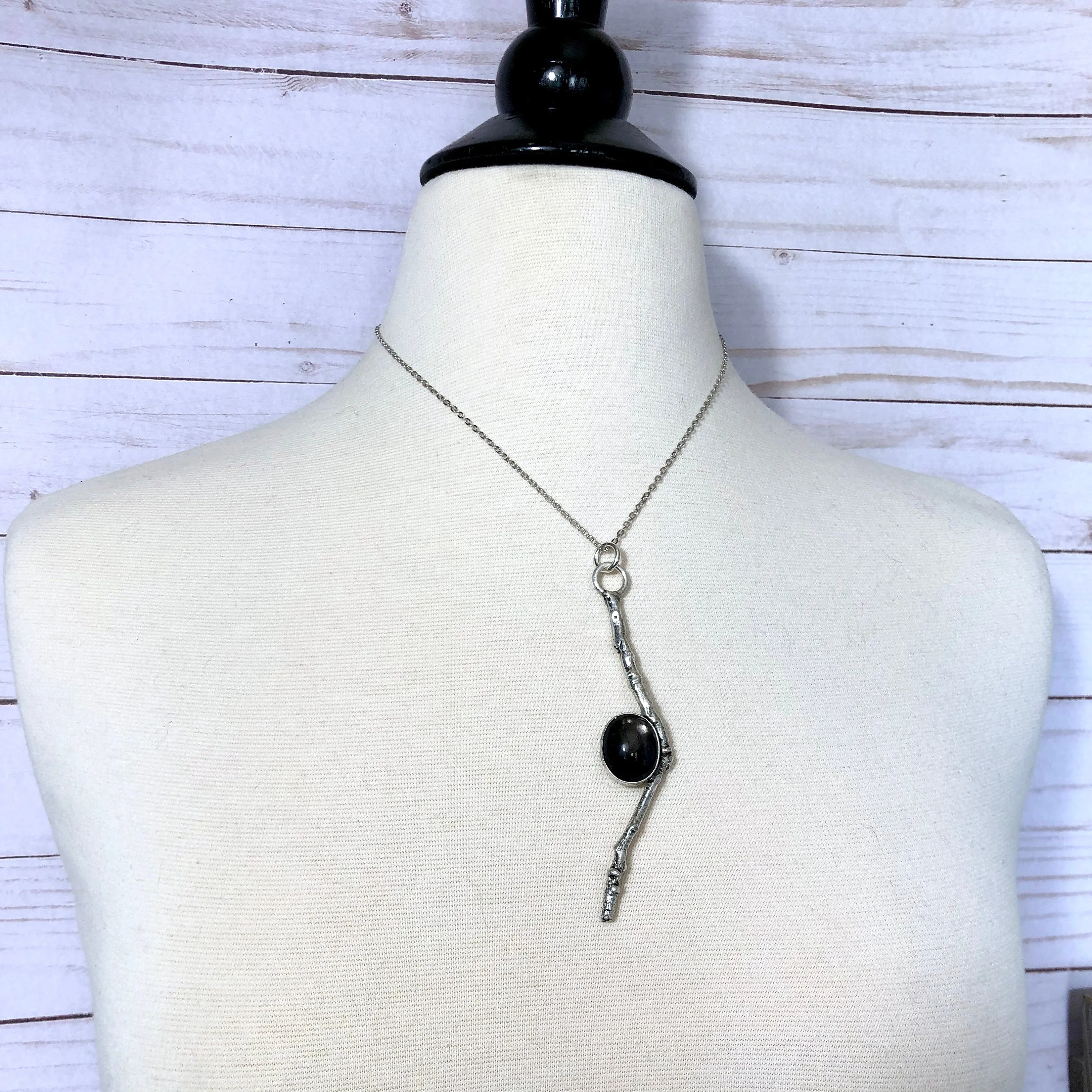 Sticks & Stones Necklace Pendant  / Crystal Necklace Black Star Sunstone Silver Necklace