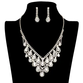 Teardrop Stone Accented Rhinestone Necklace Earring Set