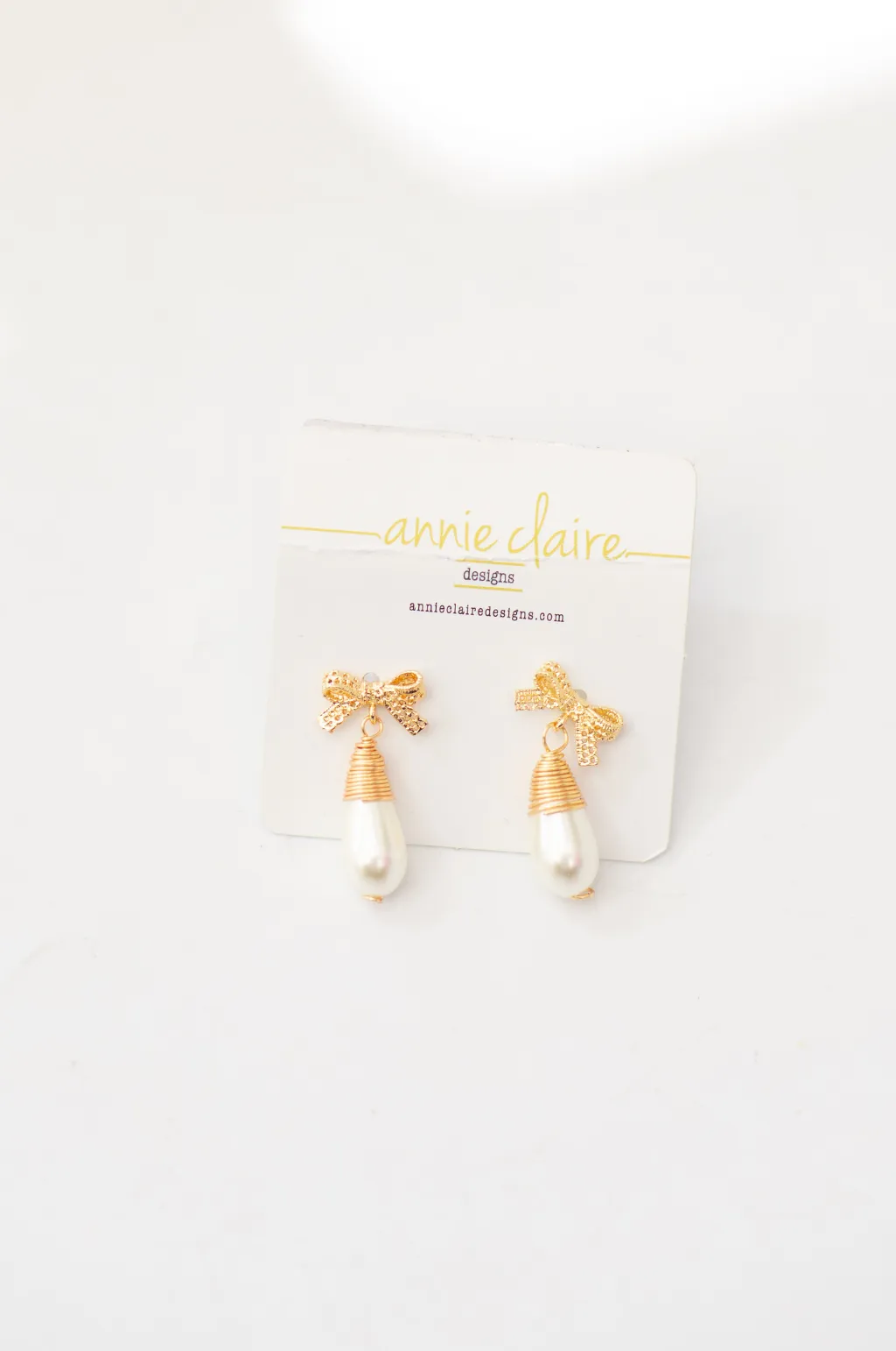 The Bow Pearl 'Gracie' Earrings by Annie Claire Designs