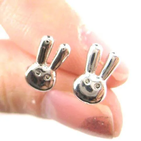 Tiny Bunny Rabbit Miffy Animal Themed Stud Earrings in Silver