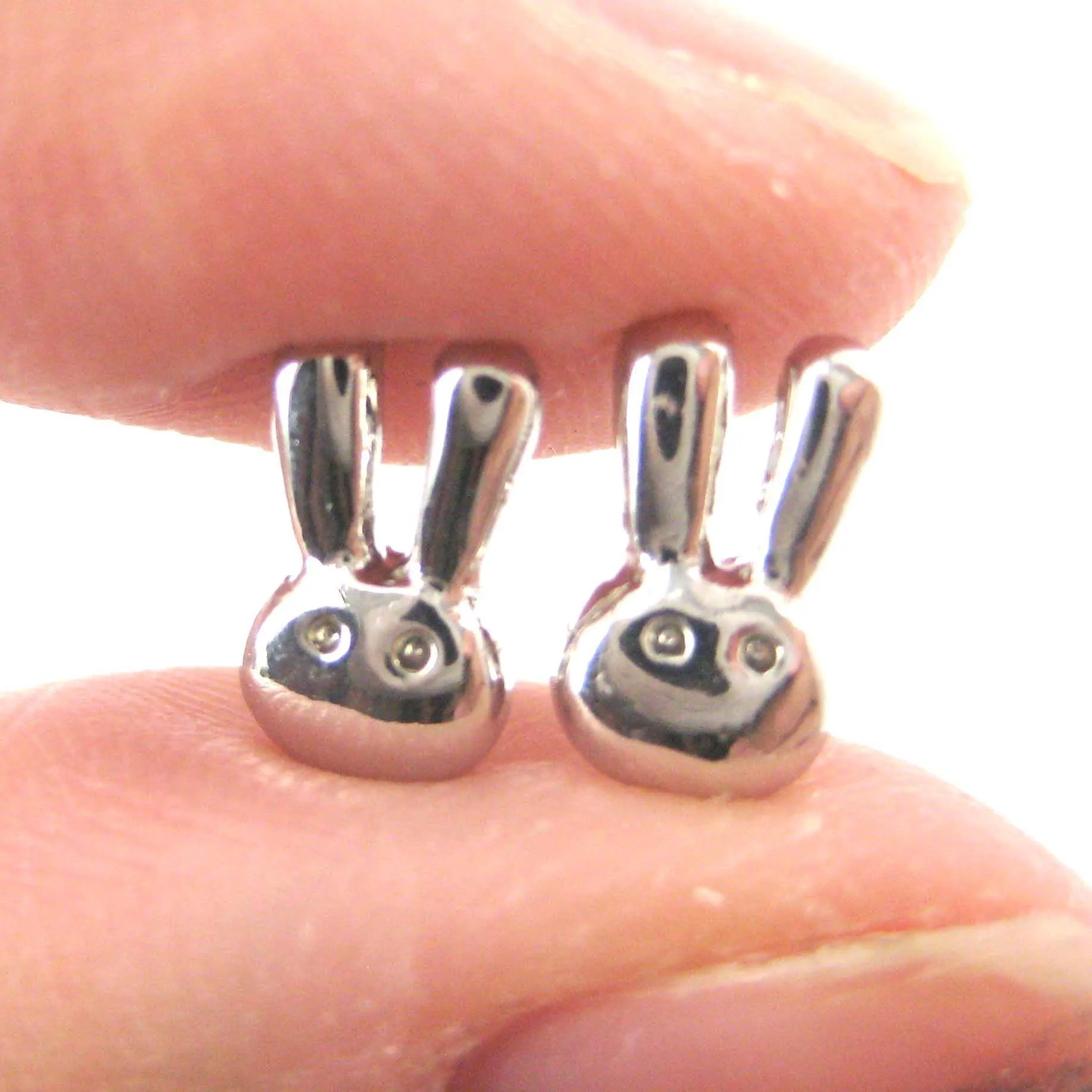 Tiny Bunny Rabbit Miffy Animal Themed Stud Earrings in Silver