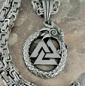 Viking Valknut w/Large Dragon Pendant - Necklace (306)