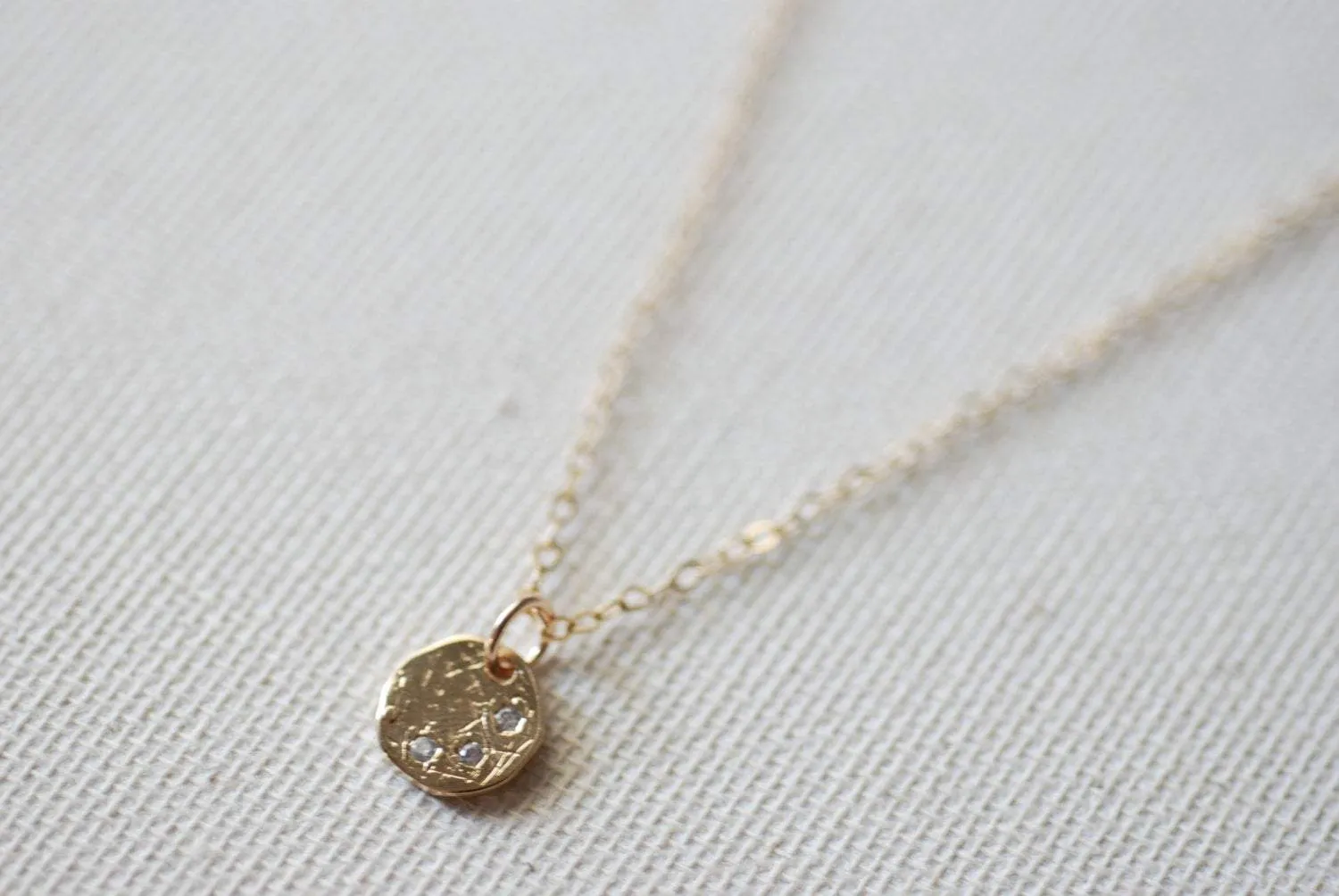 Wholesale Gold Circle Necklace with Crystals, Make a wish necklace, Crystal Disc Necklace, Simple Dainty Necklace, Etched Disc Necklace