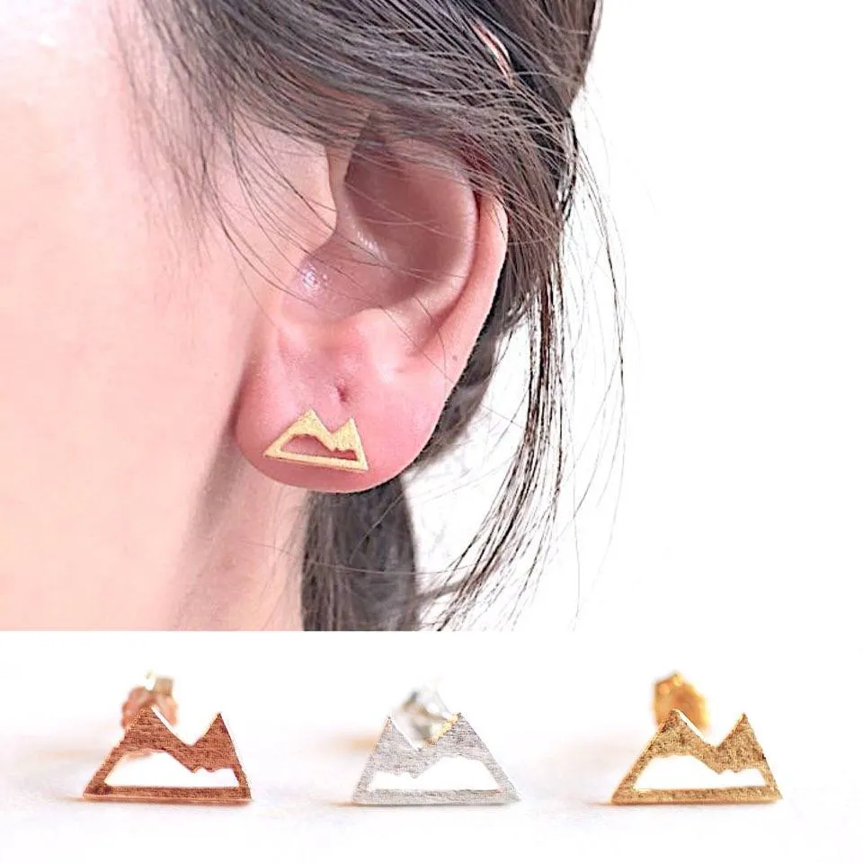 Wholesale Mountain Stud Earrings- 925 Sterling Silver, Gold, Rose Gold, Ski Earrings, Hiking Earrings, Snow summit, Stud Earrings, mountain jewelry