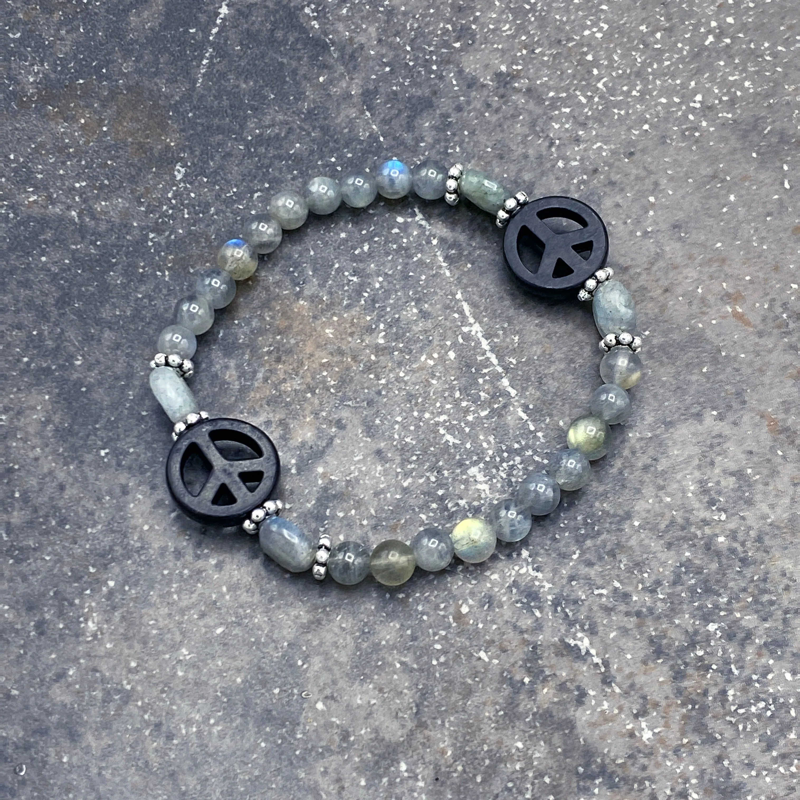 Women's Gemstone Peace Sign Bracelets with Sterling Silver.